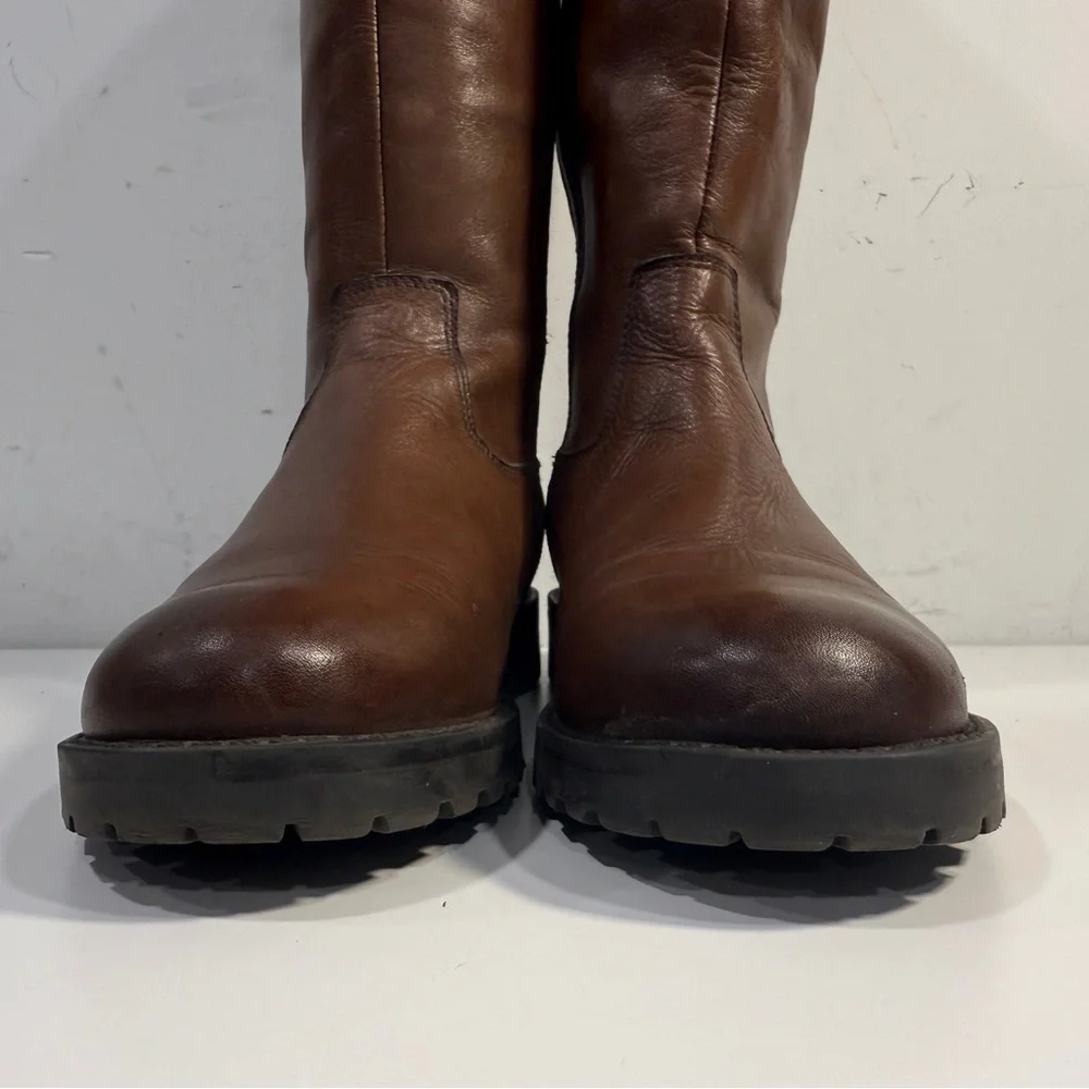 Dune London Knee High Tall Brown Zip Leather Riding Boots Women's Size 39 8 US - Picture 10 of 13